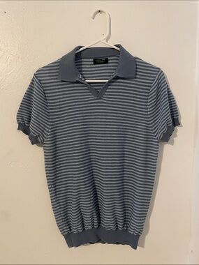 Zara Light Blue Striped Knit Polo